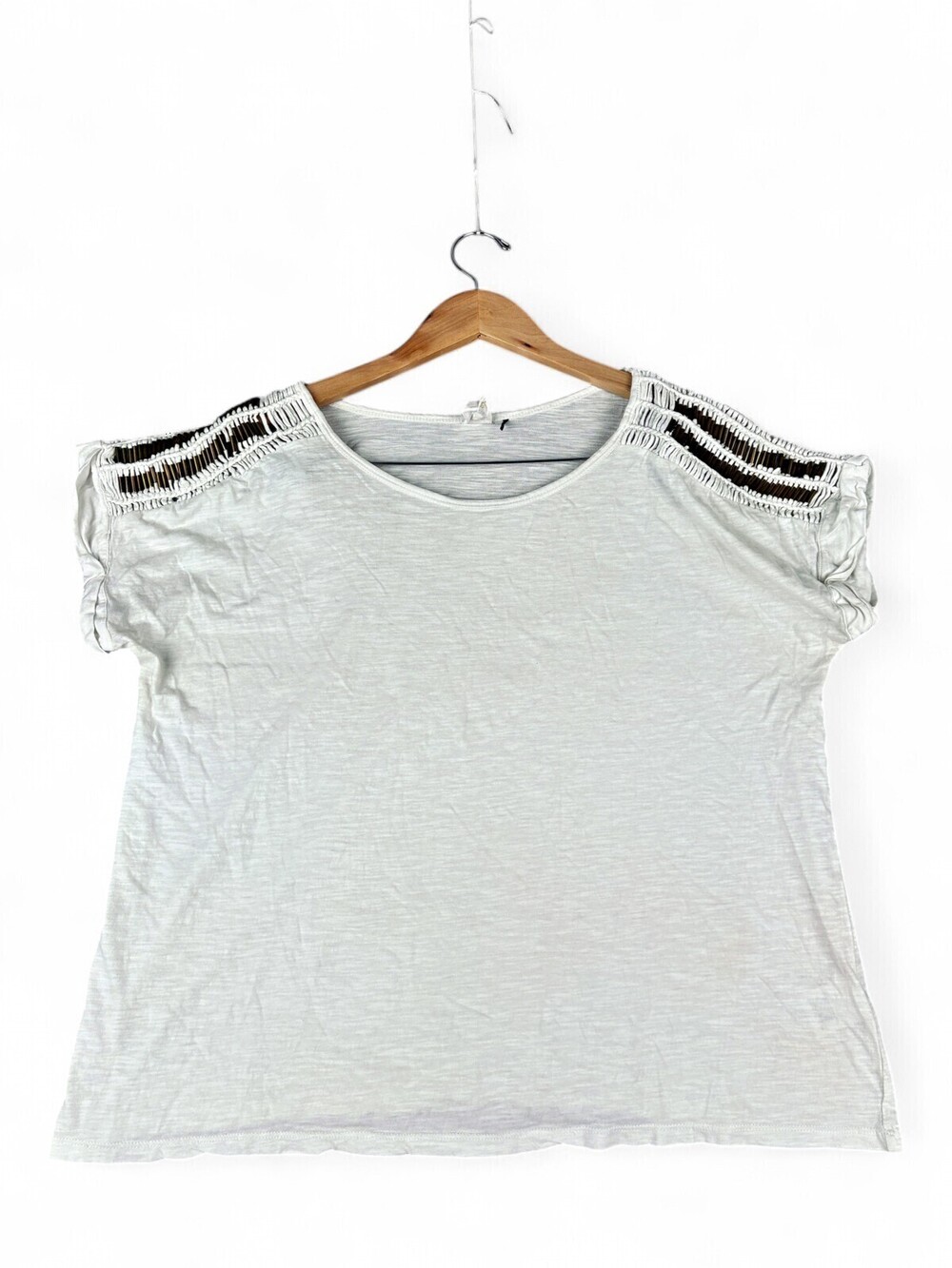 Akemi + Kin White Crochet Shoulder Tee Blouse L